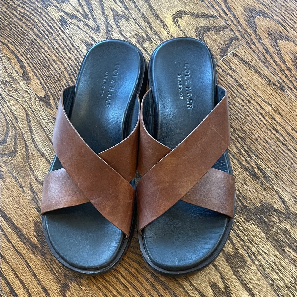 Cole Haan Men's “Nantucket” Tan Leather Slide Sandals